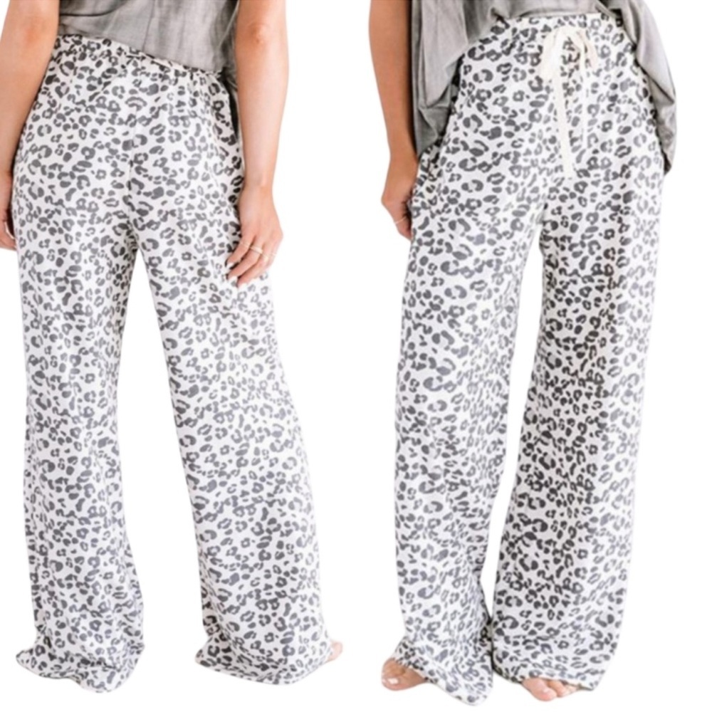 MISS SPARKLING | Leopard Drawstring Waist Pant in White Leopard